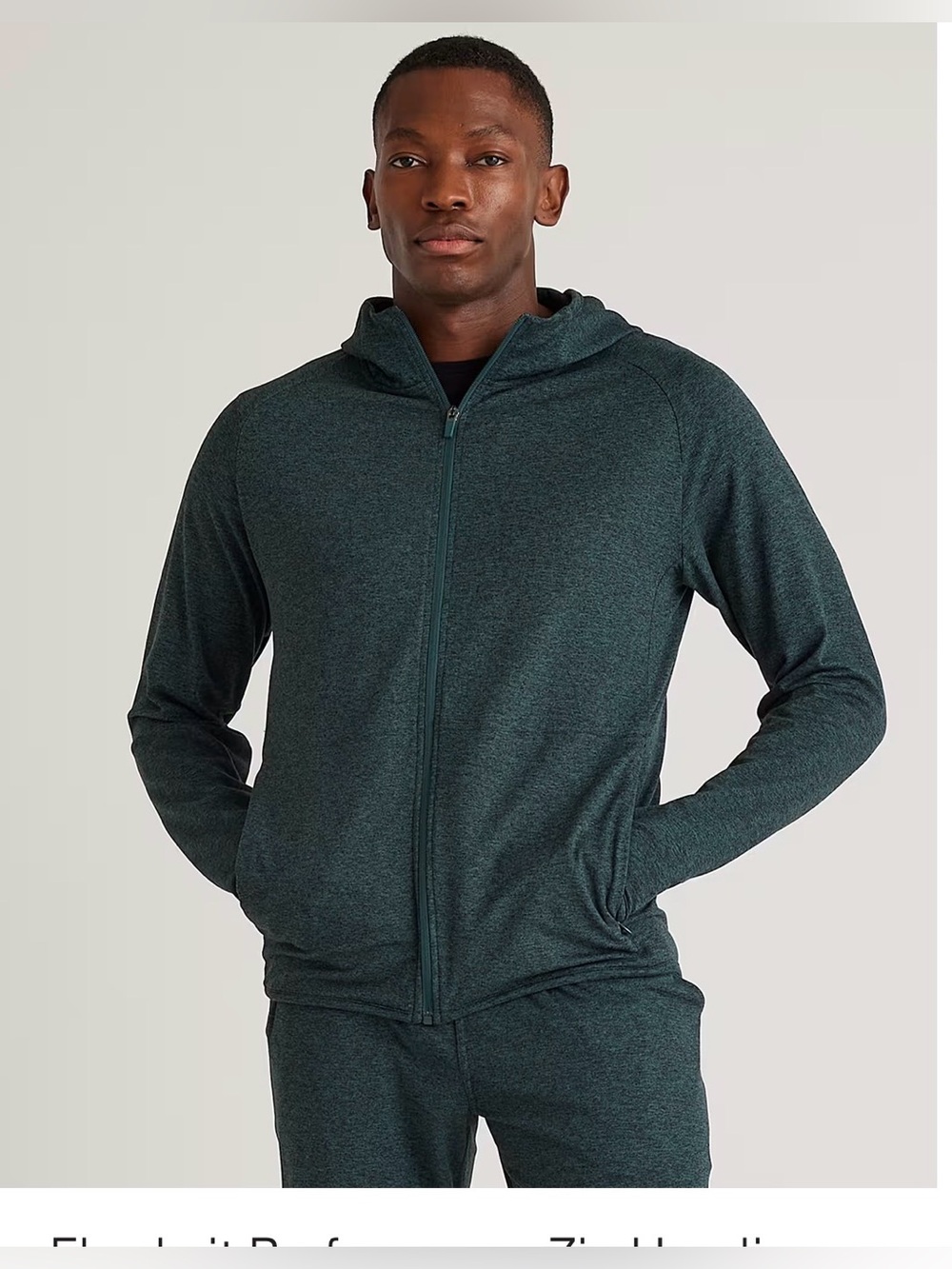 Quince Flowknit Performance Zip Hoodie in Heather Green, Large